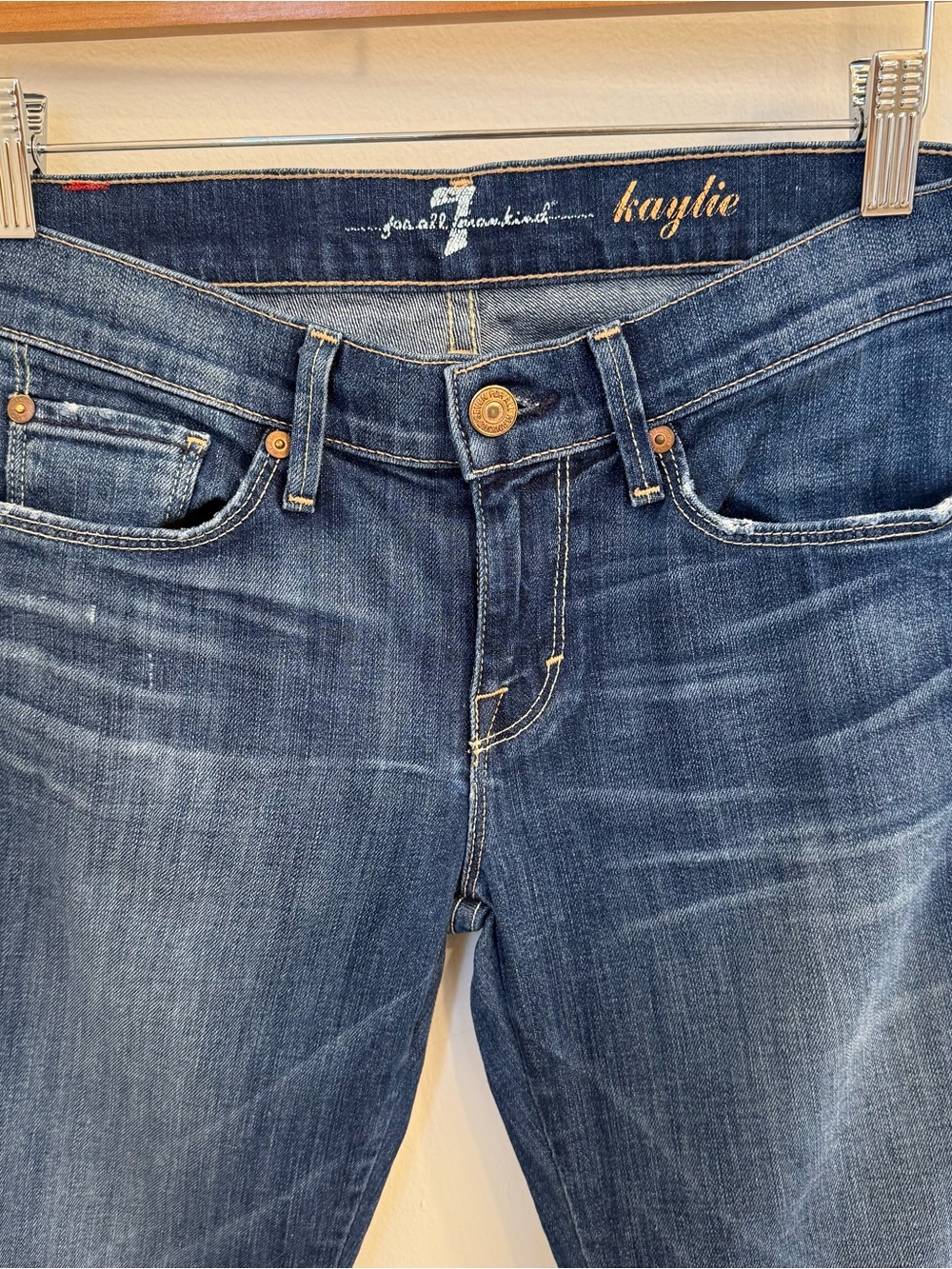7 For All Mankind Dark Blue Bootcut Jeans with Studded Back Pockets - Picture 4 of 9